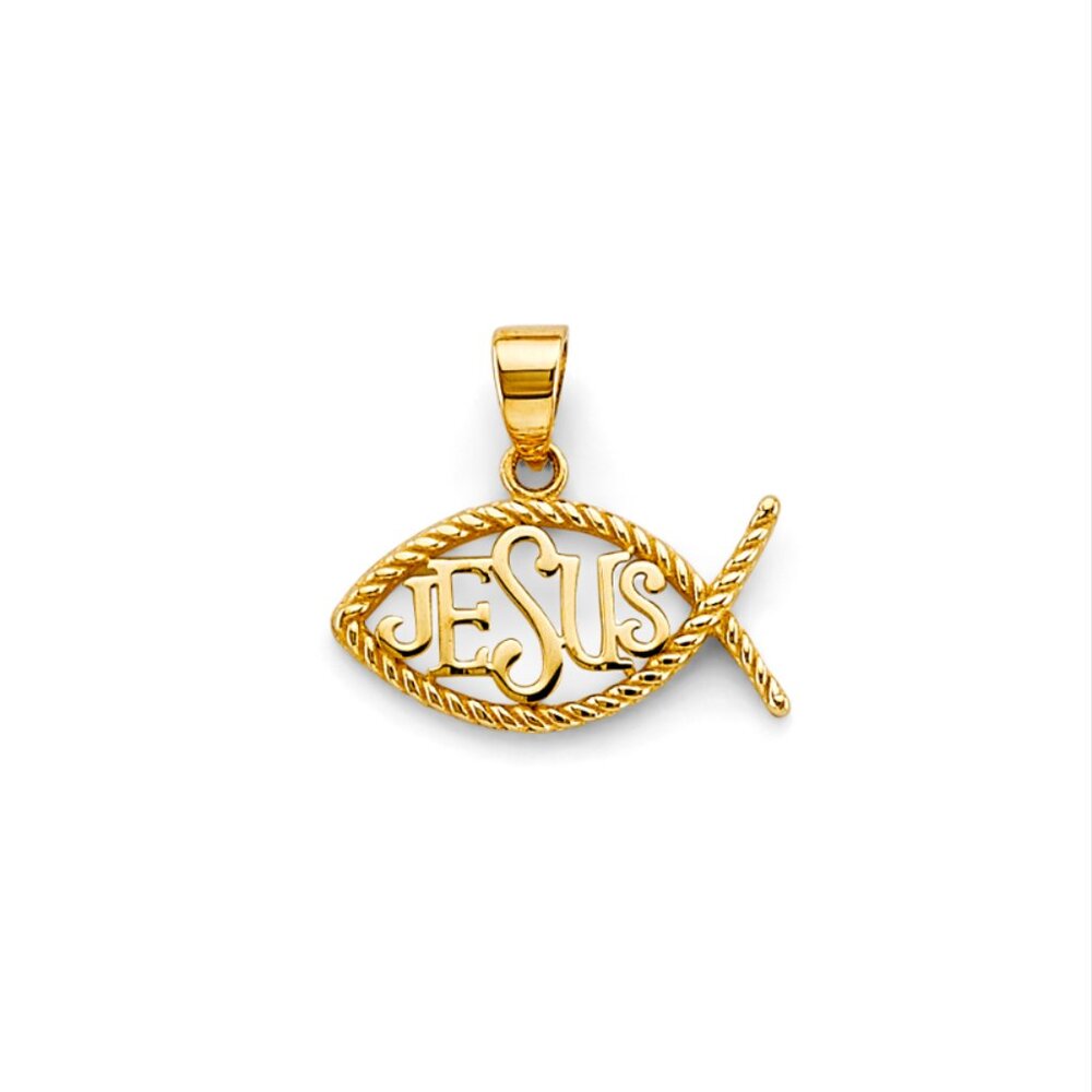14KT Gold Jesus on Fish Pendant